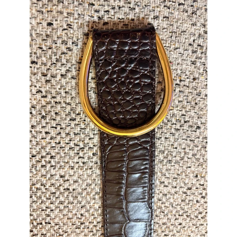 Talbots Womens Genuine Leather Belt Crocodile Embossed Brass Buckle L‎ EUC